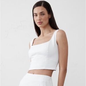 Banana Republic Crop Top Corset Bustier Square Neck  Linen Smocked White Size 4